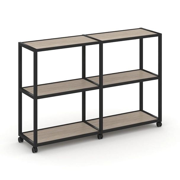 Shelf Mobile Стеллаж 3 уровня 2 секции VR.LT-STK-311.08 Дуб Аттик/Металл Черный 1570*400*1046 - Вид 1