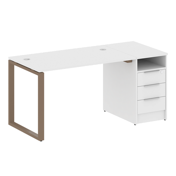 Metal System Р. ст. с тумбой на О-образном м/к БО.РС-СТП-1.2 Белый/Мокко металл 1612*720*750 - Вид 1