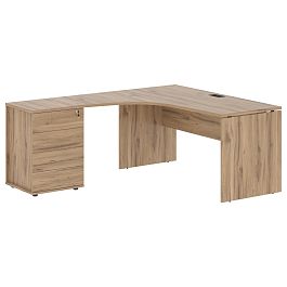 Стол эргономичный с тумбой EDCET 1518(L) Дуб Денвер светлый/Черный 1560х1880х750 EDIS - Фото предпросмотра