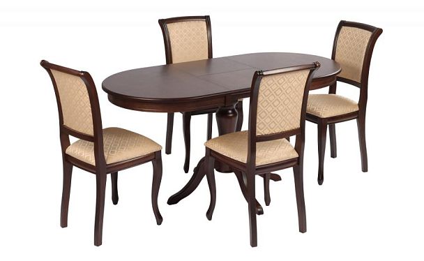 Обеденная группа стол Анфея 110(150)х75х76 Темный орех и 4 стула Арктос Темный орех/Бежевый жаккард - Вид 1
