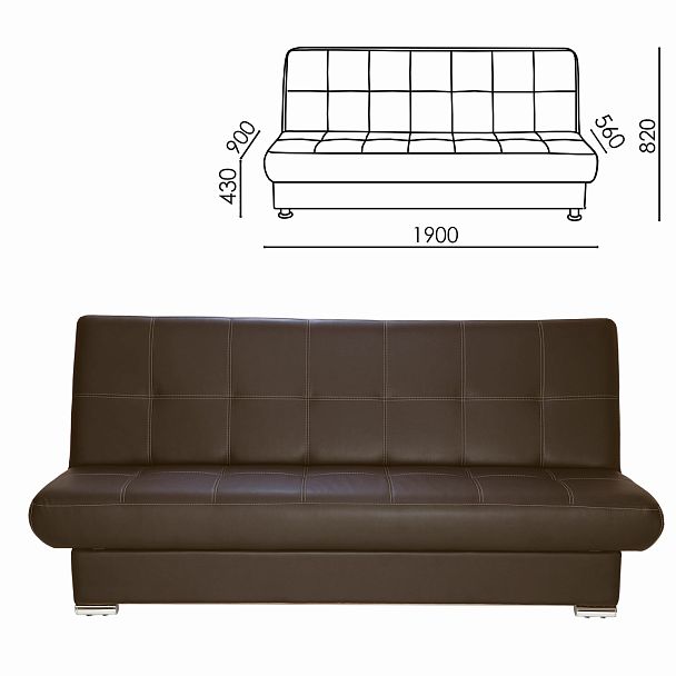 Диван мягкий раскладной "Модесто", 1900х900х820 мм, экокожа, коричневый - Вид 2