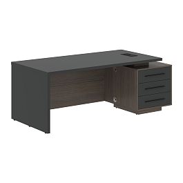Стол руководителя с тумбой VCT 2090(R) Яшма черный/Черный матовый/Дуб Сильвер 2000х900х750 VELION - Фото предпросмотра