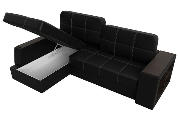 Угловой диван Брюссель левый (полностью экокожа черная) - Вид 7