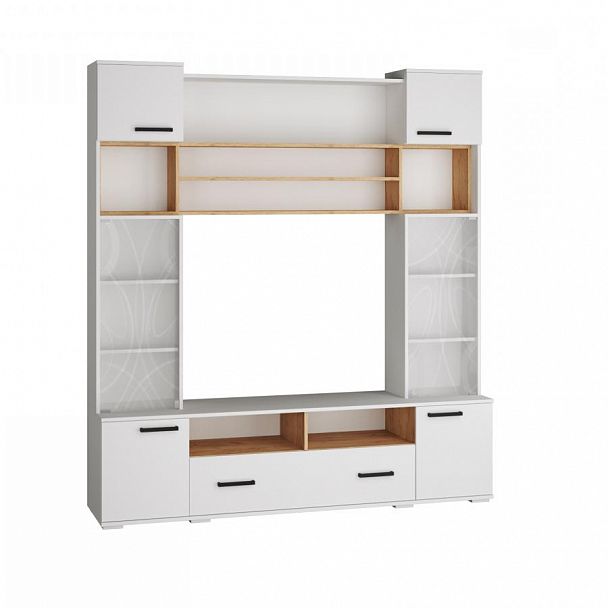 Гостиная Оскар-18 центральная секция ОГЦС-1 (2100х1900х430) белый/дуб крафт золотой - Вид 1