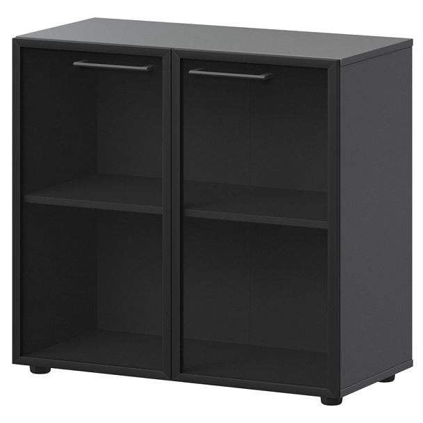 Шкаф низкий со стеклом в ал. рамке СМШ28RS Графит 792x380x811 Кортез - Вид 1