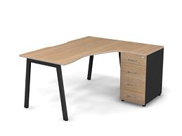 MATRIX 121S151-A Стол с тумбой R, пров. вырез. (А-опоры) 1580х1380х775 Швейц-й вяз/Темно-серый - Фото предпросмотра