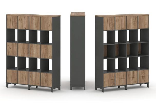 Стайл Проджект Набор стеллажа 1 сторон., 5 яр. SN.NS-541 Антрацит/Дуб Табак/Металл Антрацит 1488*400 - Вид 1