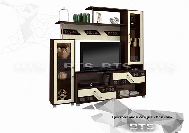 Гостиная "Зодиак" центральная секция (1900х1837х416) венге/дуб атланта - Вид 1