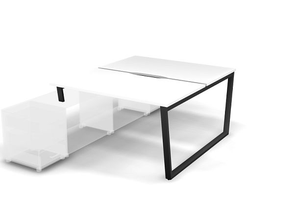 MATRIX 121В201-V Стол прямой, опора на тумбу, пров. вырез. (V-опоры) 1380х1590х775 Белый/Темно-серый - Вид 1