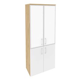 Onix Шкаф высокий широкий O.ST-1.2 R white Тиквуд светлый/Белый бриллиант/Стекло white 800*420*1977 - Фото предпросмотра