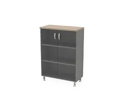 БЕРЛИН / BERLIN Стеллаж закрытый витрина стекло 900х430х1290 Шорвуд/Серый - Фото предпросмотра