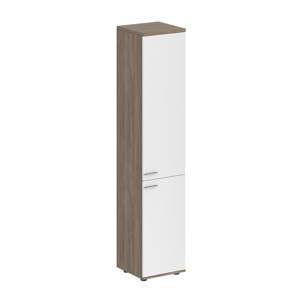 Шкаф высокий Sigma 400х400х1955, з.ст HDF, правый / корпус: дуб темный; фасады: белый - Вид 1
