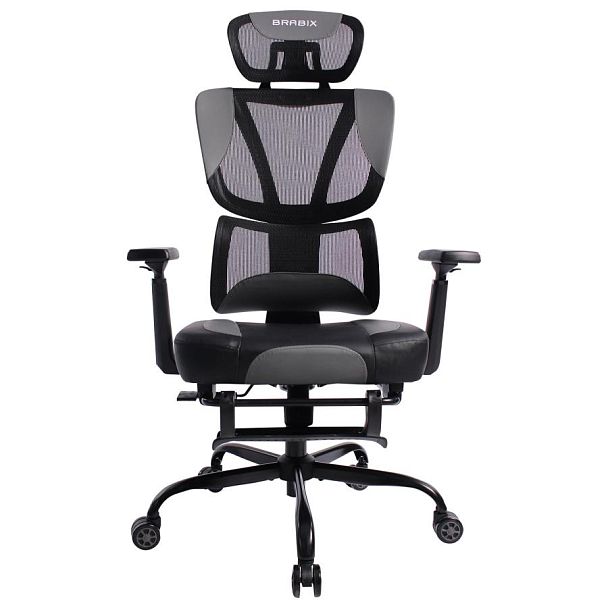 Кресло BRABIX PREMIUM "Venom GM-530", подножка, синхромеханизм, экокожа/сетка, черное/серое, 532951 - Вид 3