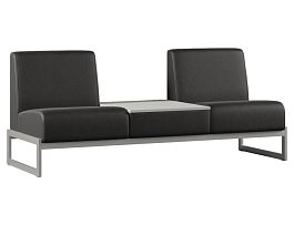 Диван Everprof Solo двухместный со столиком в центре Металл Серый Экокожа Черный  ЛДСП Серый - Фото предпросмотра