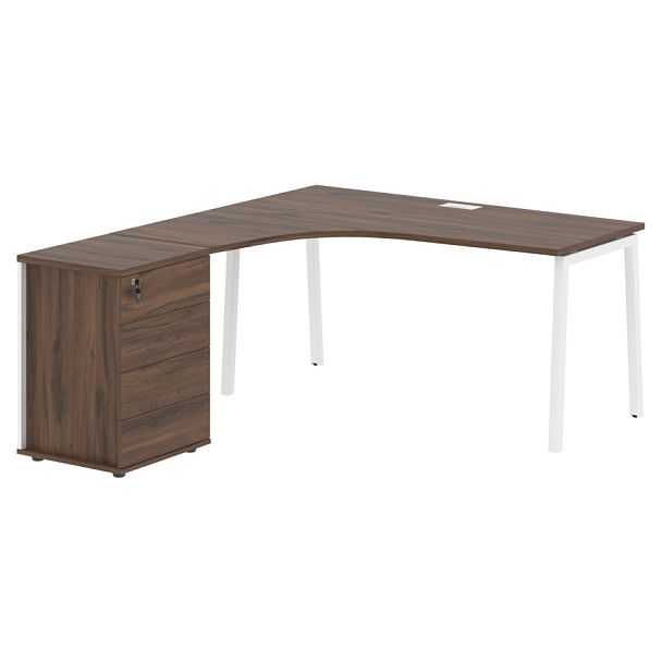 Стол эргономичный с тумбой ELCET 1518(L) Дуб Денвер тёмный/Белый 1560х1880х750 EDIS - Вид 1