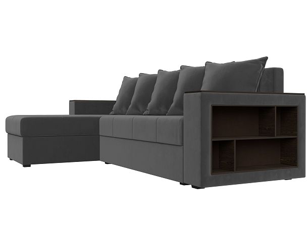 Диван угловой Дубай Лайт угол левый (полностью велюр серый) - Вид 3