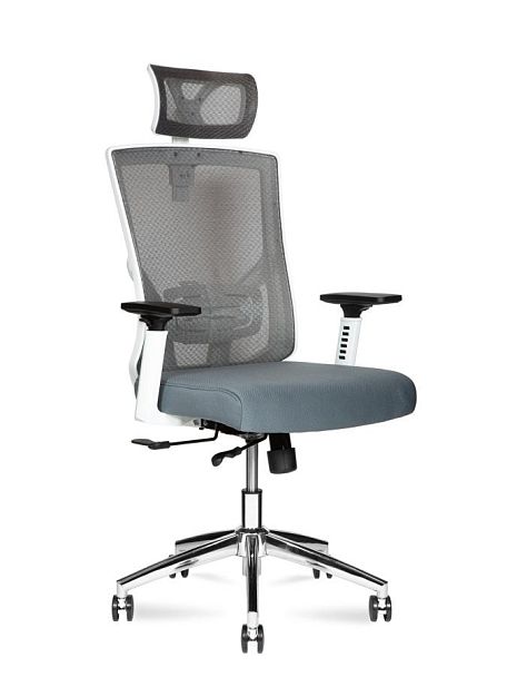 Кресло офисное / Гарда SL / белый пластик / серая сетка / серое сиденье / база хром - Вид 1