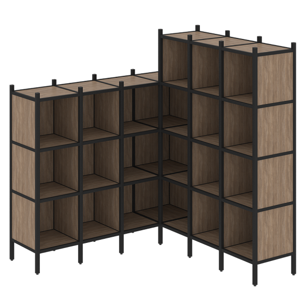 Loft Угловой внутренний стеллаж наборный VR.L-50 Дуб аризона/Чёрный металл 1694*1694*1869 - Вид 1