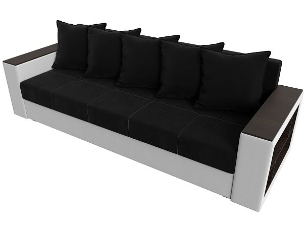 Диван прямой Дубай Лайт полки справа (основа микровельвет черный, компаньон экокожа белая) - Вид 5
