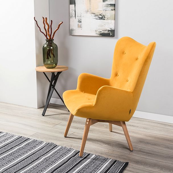 Кресло Хайбэк желтый/нат.бук - Вид 14