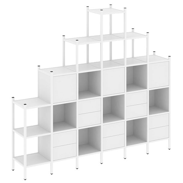 Loft Прямой стеллаж наборный VR.L-24 Белый бриллиант/Белый металл 2526*446*2280 - Вид 1