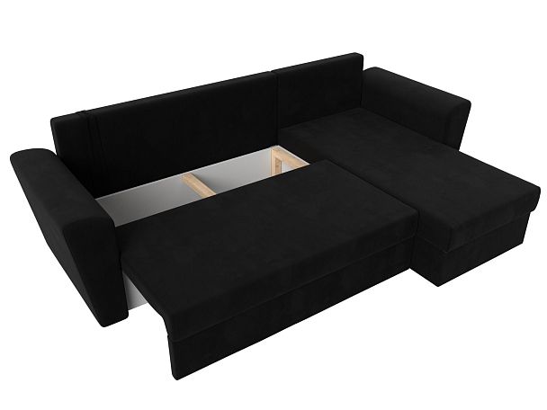 Угловой диван Амстердам Лайт правый (полностью микровельвет черный) - Вид 8