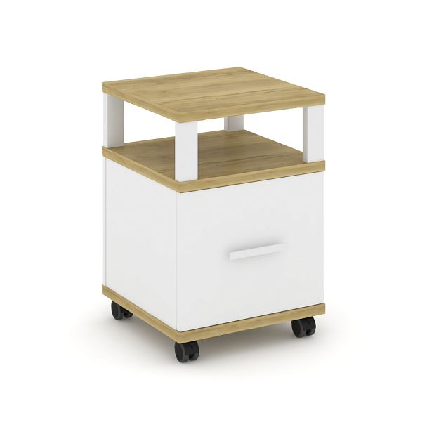 Concept Тумба мобильная 1 распаш. фасад с надставкой CN.TUM-008 W Дуб Винченцо/Белый Бриллиант/Металл Белый 420*420*615 - Вид 1