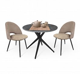 Обеденная группа Sheffilton SHT-DS182 серый мрамор/латте/черный муар/черный - Фото предпросмотра