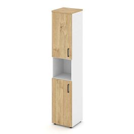 Style Project Шкаф высокий узкий SN.STU-107(L) Белый/Тиквуд Светлый/Черный Ручки 400*400*1982 - Фото предпросмотра