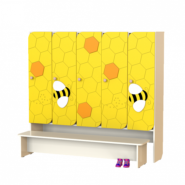 Шкаф детский 5-секционный со скамьей МДФ Пчёлка ШФН-003 - Вид 1