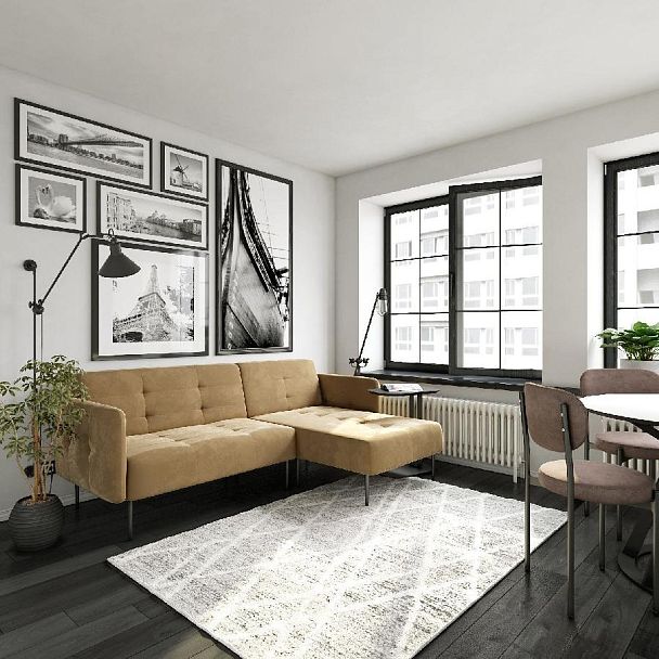 Monaco диван-кровать с шезлонгом, с подлокотниками, бархат бежевый 5 - Вид 7