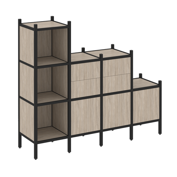 Loft Прямой стеллаж наборный VR.L-17 Дуб аттик/Чёрный металл 1278*446*1458 - Вид 1