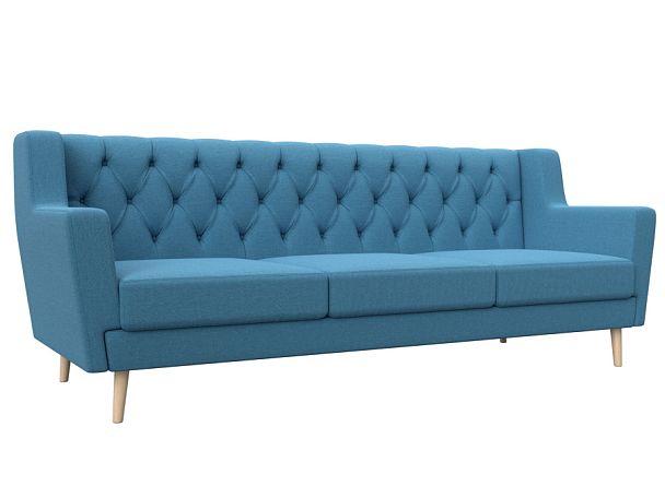 Диван кухонный прямой Брайтон 3 Люкс Рогожка голубой - Вид 1