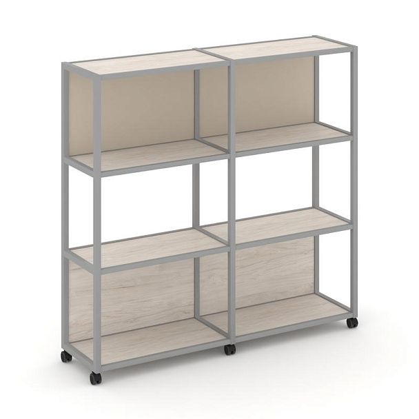 Shelf Mobile Стеллаж 4 уровня 2 секции VR.LT-STK-415.08 Денвер Светлый/Металл Серый/W-04 1570*400*1523 - Вид 1