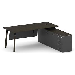 Fresco Стол руководителя FR.SR-20 (R) Дуб Темный/Базальт UM/Металл Черный/Нерж. Сталь 2000*1798*750 - Фото предпросмотра