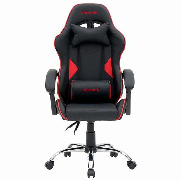 Кресло компьютерное CROMEX "Joker GM-125", две подушки, экокожа, черное/красное, 532954 - Вид 6