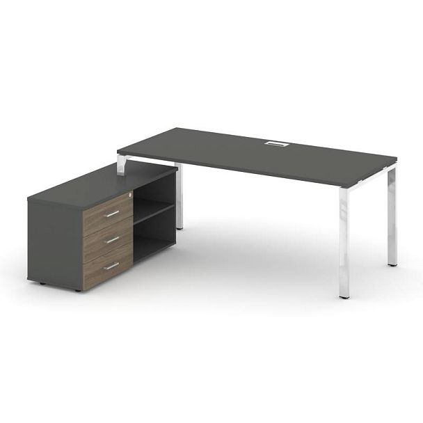 Стайл Проджект Директ Люкс / Style Project Direct Lux Стол письменный с греденцией левой M-SN-6P.SRG-026.M(L) Антрацит/Антрацит/Вяз Благородный/Нержавеющая Сталь/Хром 1980*800*750 - Вид 1