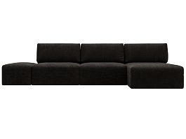 Диван угловой модульный с пуфом Лига-060 НПБ Лонг угол универсальный Велюр коричневый - Фото предпросмотра