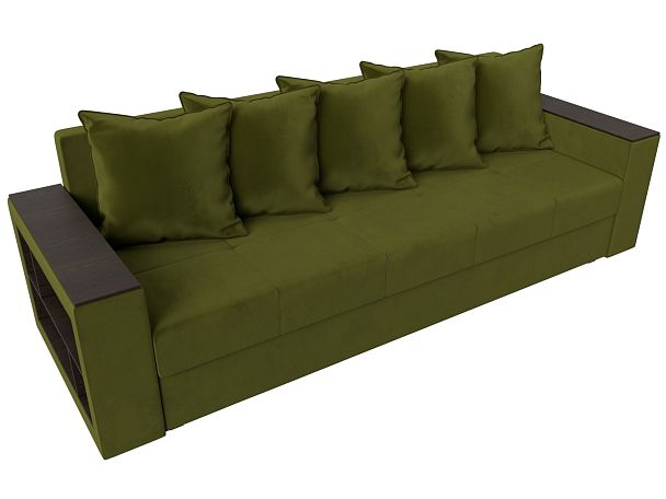 Диван прямой Дубай Лайт полки слева (полностью микровельвет зеленый) - Вид 5