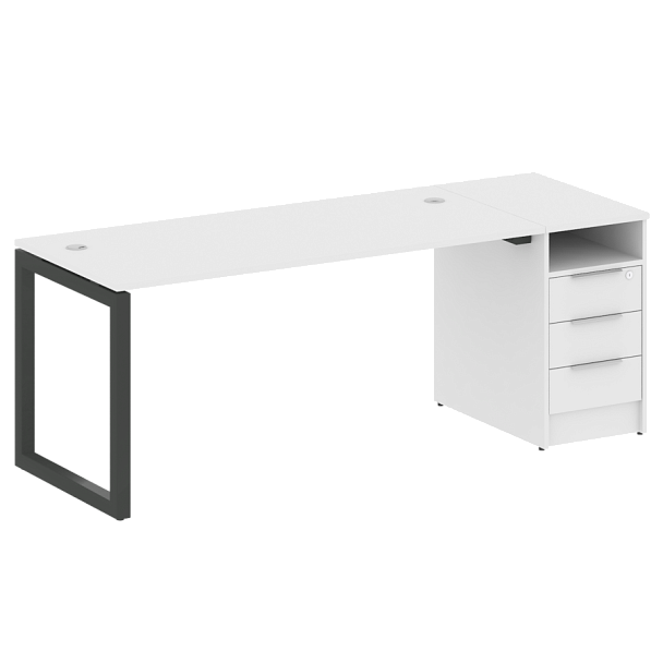 Metal System Quattro Р. ст. с тумбой на О-образном м/к 50БО.РС-СТП-1.4 Белый/Антрацит металл 2012*720*750 - Вид 1