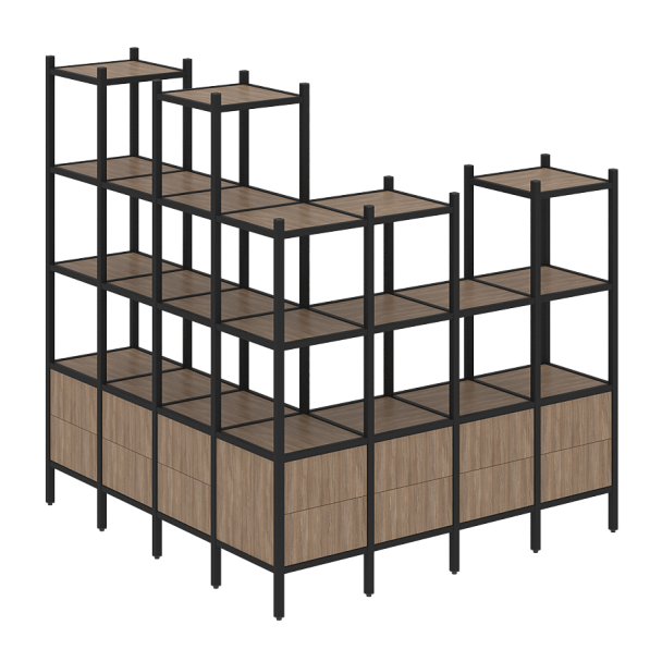 Loft Угловой внешний стеллаж наборный VR.L-55 Дуб аризона/Чёрный металл 1694*1694*1869 - Вид 1