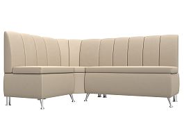 Кухонный угловой диван Кантри левый (полностью экокожа бежевая) - Фото предпросмотра