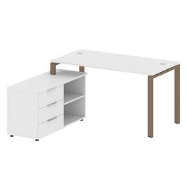 Metal System Р. ст. с тумбой на П-образном м/к БП.РС-СТС-2.3 (L) Белый/Мокко металл 1500*1520*750 - Фото предпросмотра