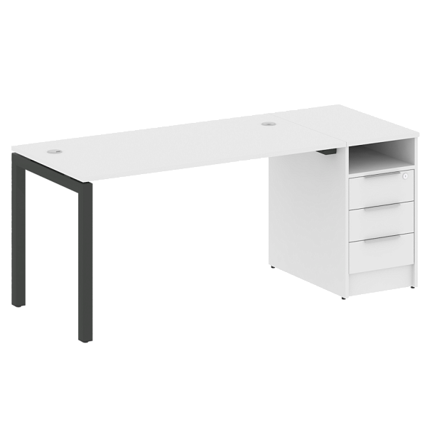 Metal System Quattro Р. ст. с тумбой на П-образном м/к 50БП.РС-СТП-1.3 Белый/Антрацит металл 1812*720*750 - Вид 1