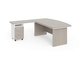 БЕРЛИН / BERLIN Стол руководителя угловой L с тумбой 3 ящика 2000х2000х760 Дрифтвуд/Белый - Фото предпросмотра