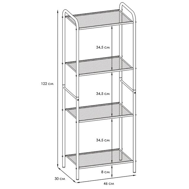 Стеллаж на металлокаркасе "Валенсия-14", 455х300х1205 мм, 4 полки, черный, СТВ14 Ч - Вид 3