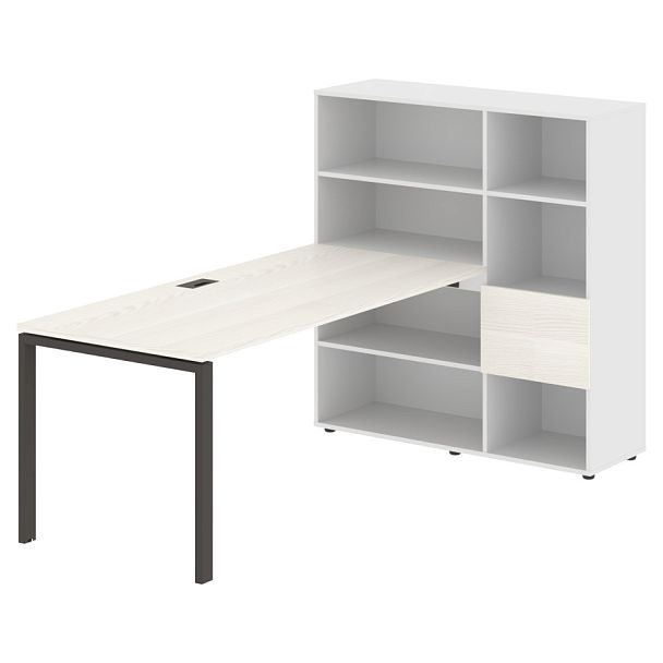 Стол-стеллаж EURST 1217 Ясень Траун/Мокко/Белый 2190х1250х1355 EDIS - Вид 1