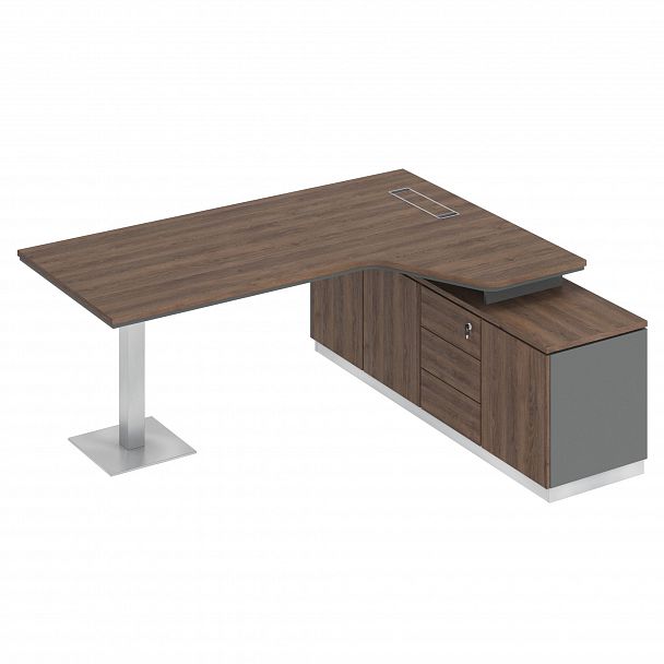 Стол руководителя эргономичный на опорной тумбе правый City СИ 116 дуб гладстоун / антрацит премиум / дуб гладстоун - Вид 1