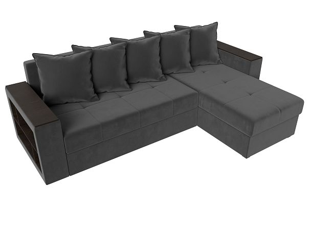 Диван угловой Дубай Лайт угол правый (полностью велюр серый) - Вид 5