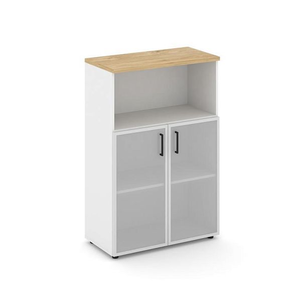 Style Project Шкаф средний широкий SN.STS-203 Белый/Тиквуд Светлый/Сатин/Черный Ручки 796*400*1203 - Вид 1